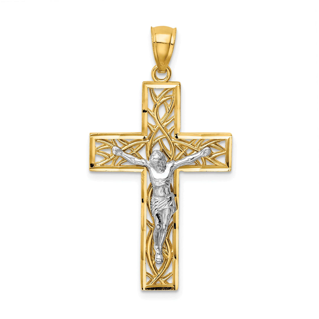 Lovely Rita's Charms & Pendants 14K Two-Tone Gold Classic Satin & D.C Vines Crucifix Cross Pendant
