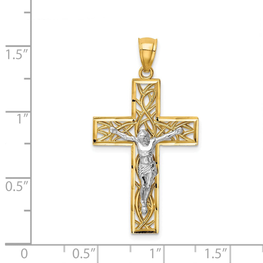 Lovely Rita's Charms & Pendants 14K Two-Tone Gold Classic Satin & D.C Vines Crucifix Cross Pendant
