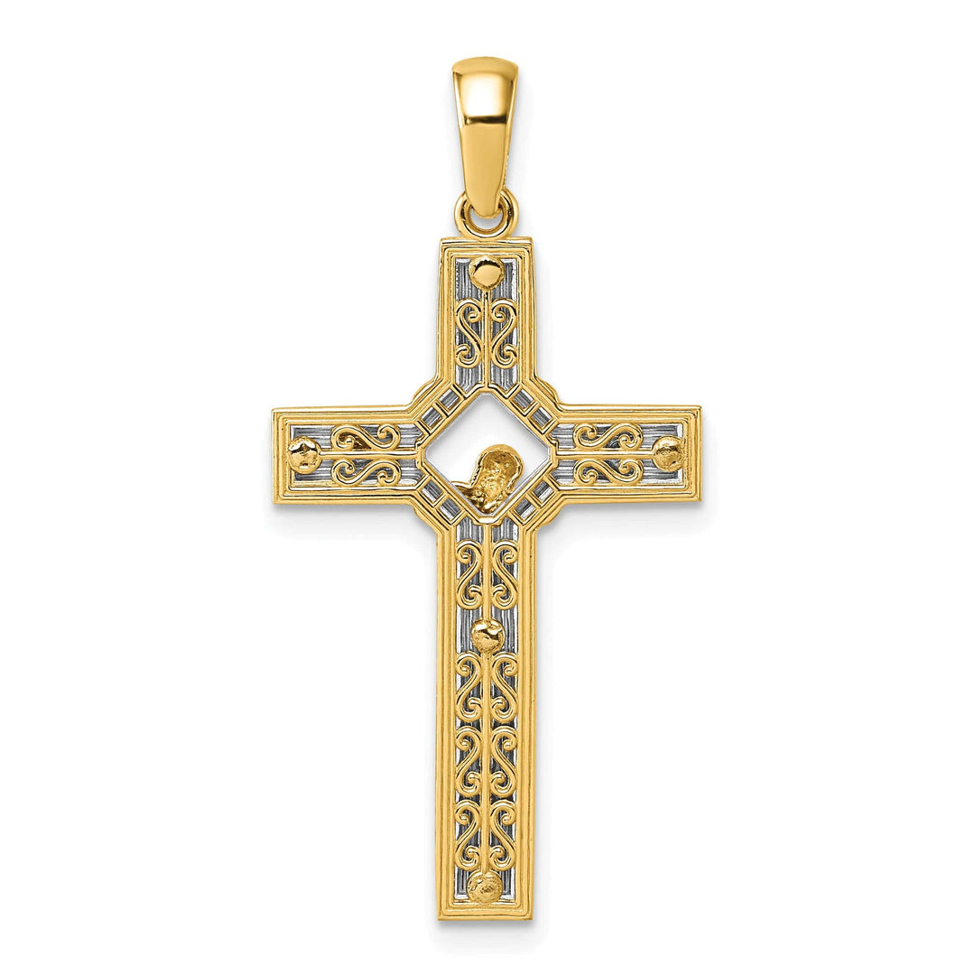 Lovely Rita's Charms & Pendants 14K Two-Tone Gold Classic Satin Square Cut-Out Crucifix Cross Pendant