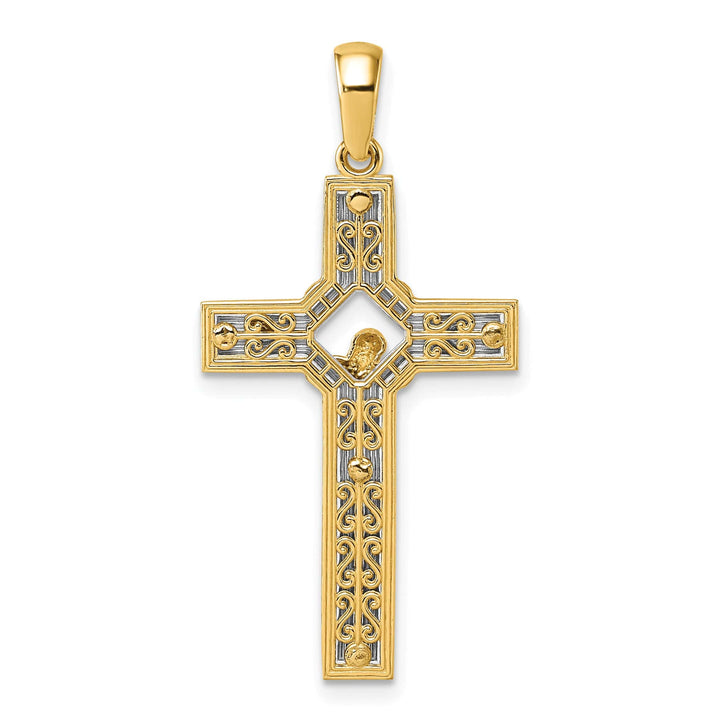 Lovely Rita's Charms & Pendants 14K Two-Tone Gold Classic Satin Square Cut-Out Crucifix Cross Pendant