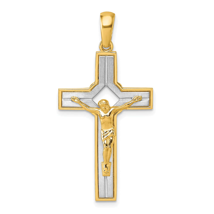Lovely Rita's Charms & Pendants 14K Two-Tone Gold Classic Satin Square Cut-Out Crucifix Cross Pendant