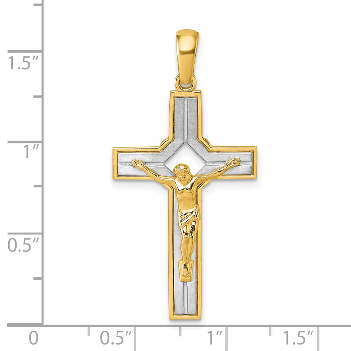 Lovely Rita's Charms & Pendants 14K Two-Tone Gold Classic Satin Square Cut-Out Crucifix Cross Pendant