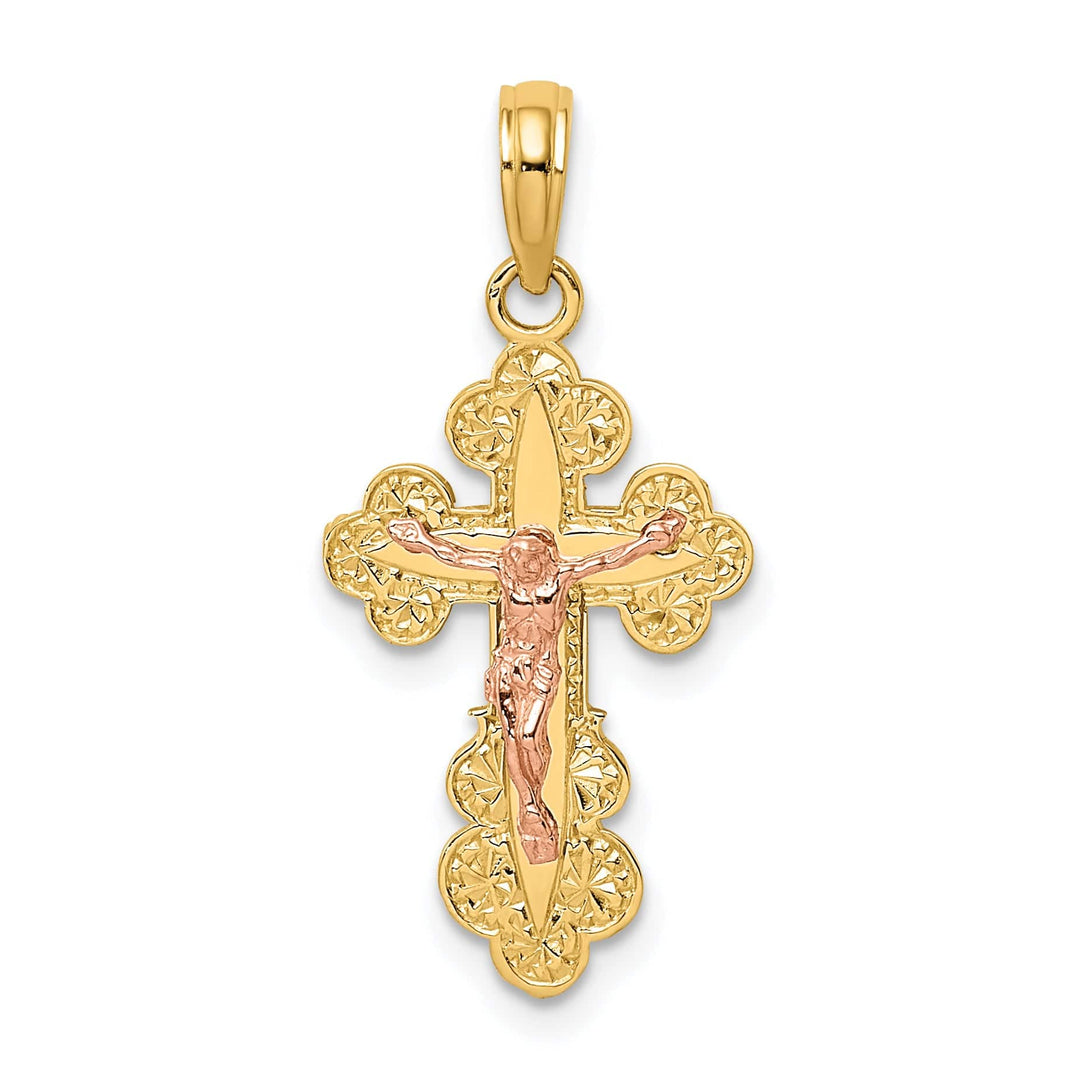 Lovely Rita's Charms & Pendants 14K Two-Tone Gold Classic Scallop Trim Crucifix Cross Pendant
