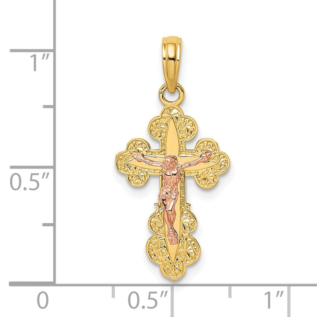 Lovely Rita's Charms & Pendants 14K Two-Tone Gold Classic Scallop Trim Crucifix Cross Pendant