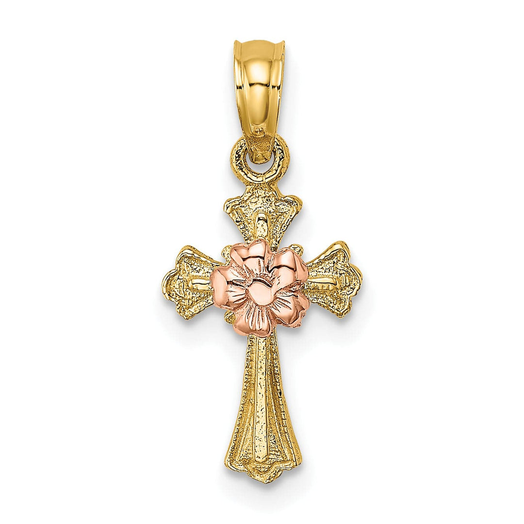Lovely Rita's Charms & Pendants 14K Two-Tone Gold Classic Small Flower Fleur de Lis Cross Pendant