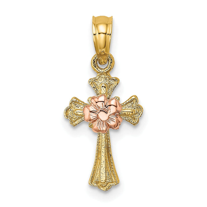 Lovely Rita's Charms & Pendants 14K Two-Tone Gold Classic Small Flower Fleur de Lis Cross Pendant
