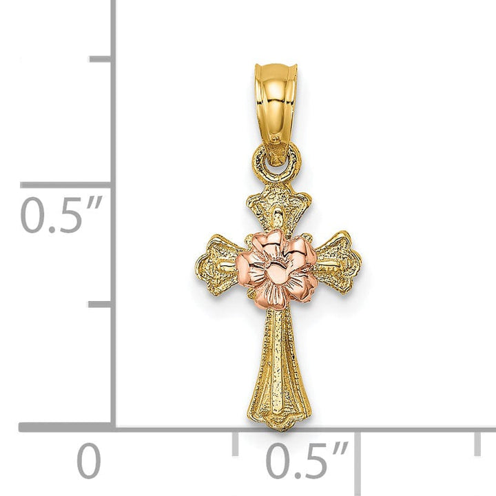 Lovely Rita's Charms & Pendants 14K Two-Tone Gold Classic Small Flower Fleur de Lis Cross Pendant