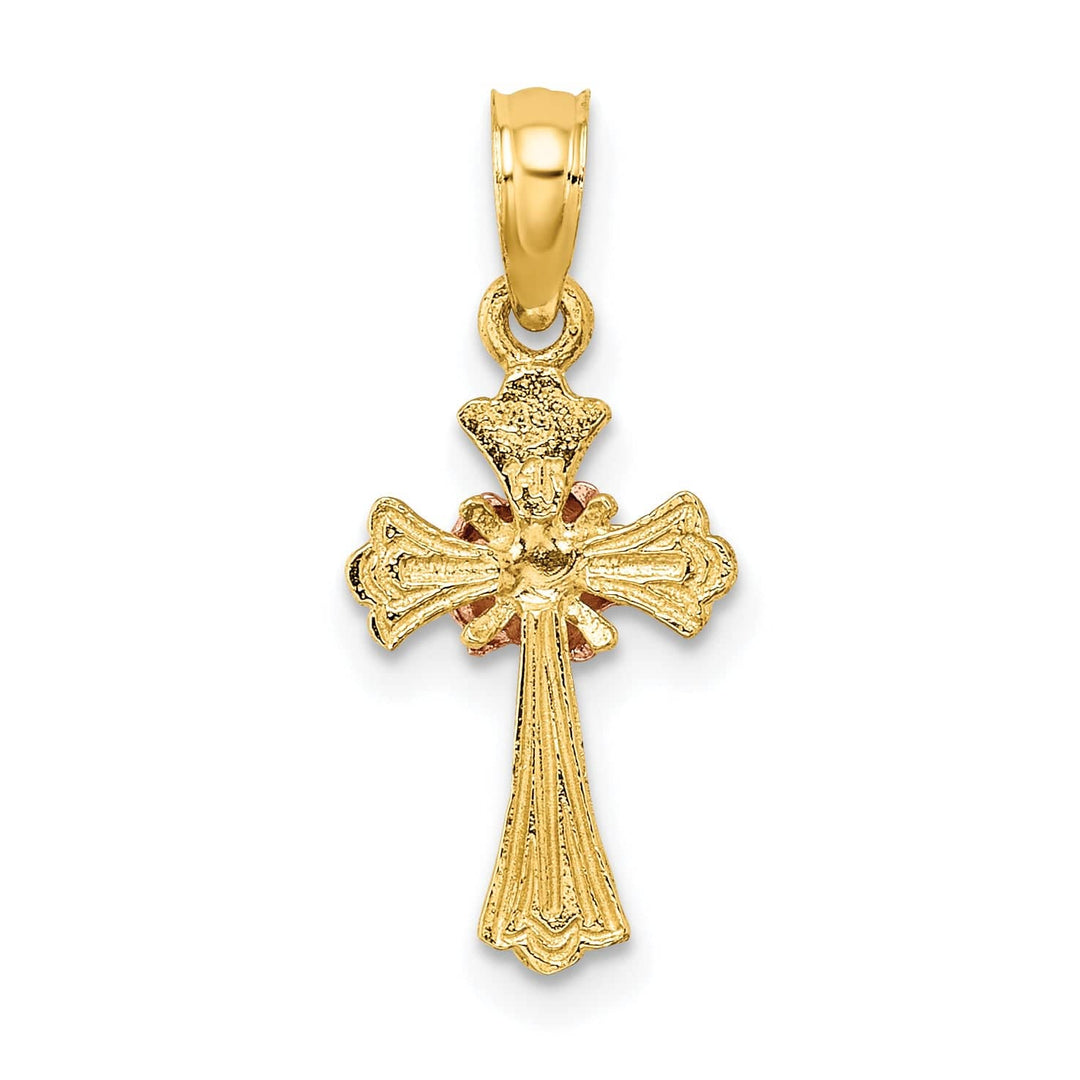 Lovely Rita's Charms & Pendants 14K Two-Tone Gold Classic Small Flower Fleur de Lis Cross Pendant
