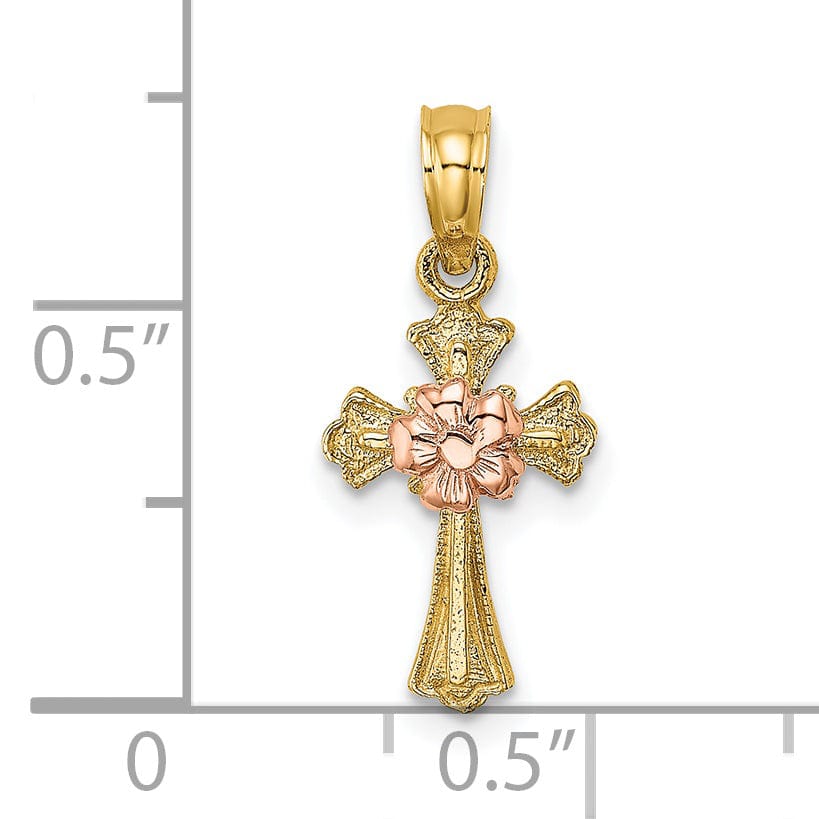 Lovely Rita's Charms & Pendants 14K Two-Tone Gold Classic Small Flower Fleur de Lis Cross Pendant