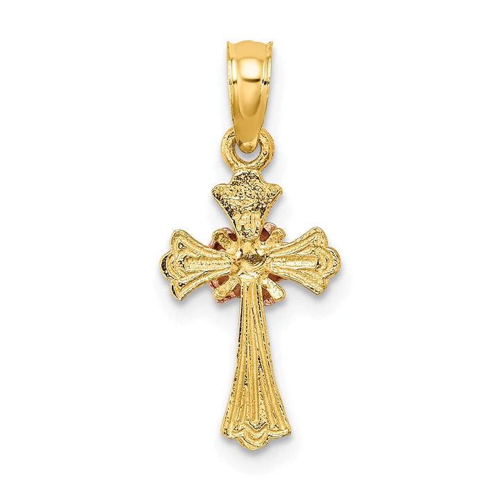 Lovely Rita's Charms & Pendants 14K Two-Tone Gold Classic Small Flower Fleur de Lis Cross Pendant
