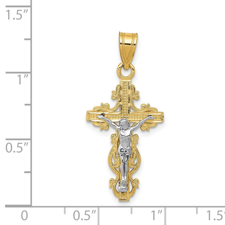 Lovely Rita's Charms & Pendants 14K Two-Tone Gold Classic Small Narrow Fleur de Lis Cross Pendant