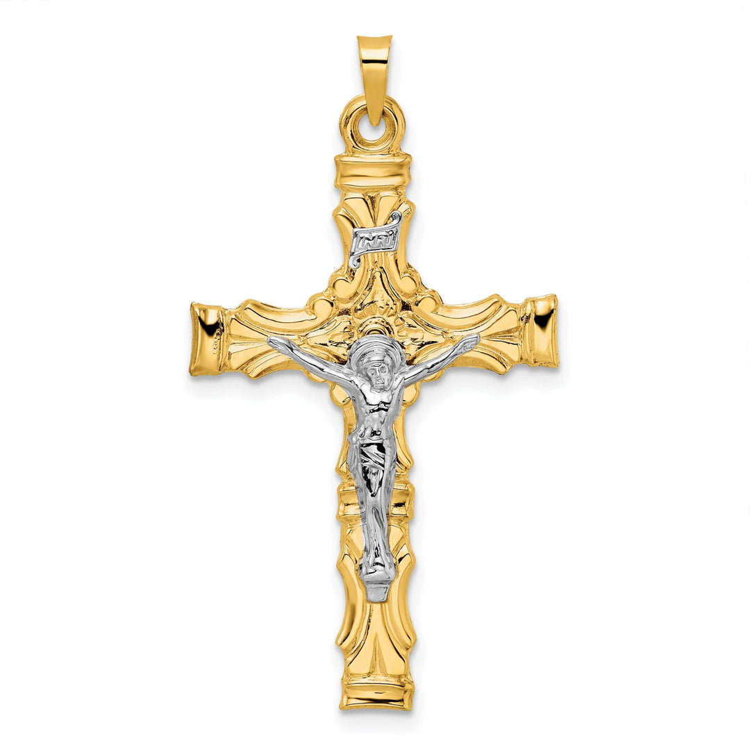 Lovely Rita's Charms & Pendants 14K Two-Tone Gold Classic Solid Fleur de Lis Cross Pendant