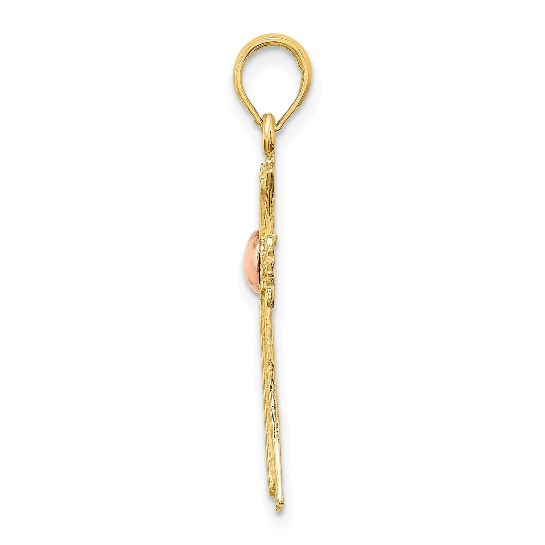 Lovely Rita's Charms & Pendants 14K Two-Tone Gold Classic Textured Heart Fleur de Lis Cross Pendant