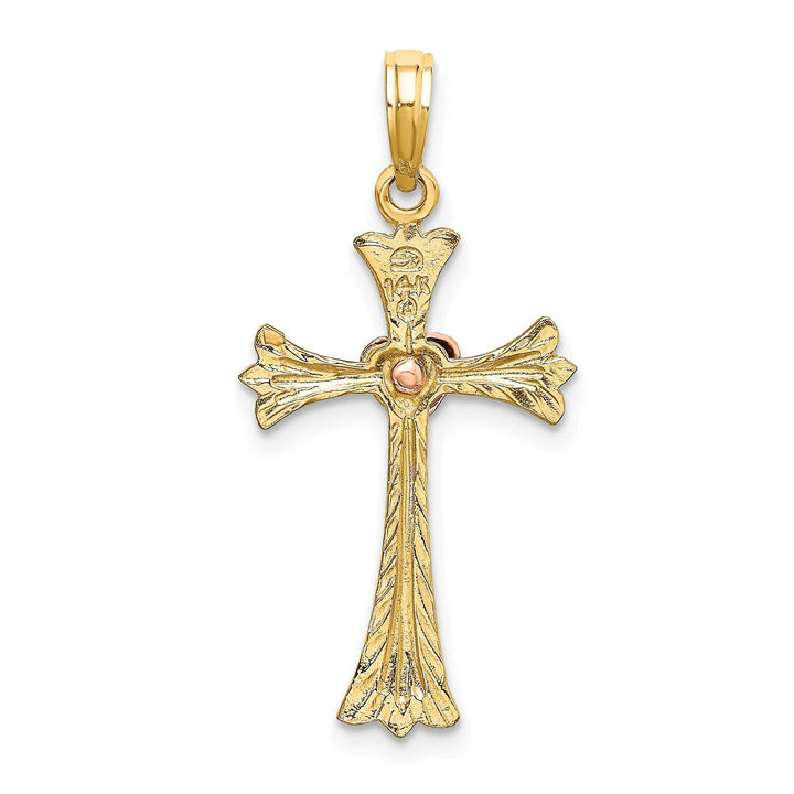 Lovely Rita's Charms & Pendants 14K Two-Tone Gold Classic Textured Heart Fleur de Lis Cross Pendant