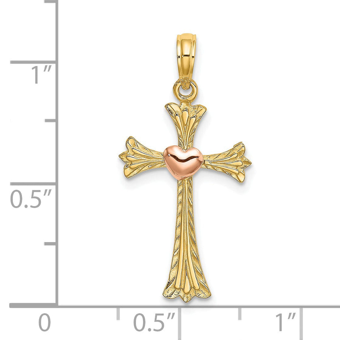 Lovely Rita's Charms & Pendants 14K Two-Tone Gold Classic Textured Heart Fleur de Lis Cross Pendant