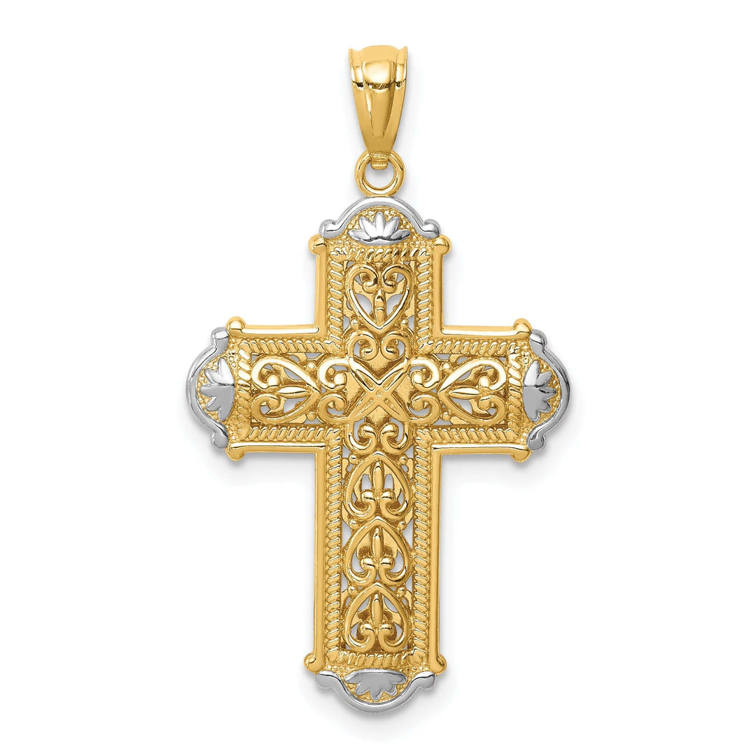 Lovely Rita's Charms & Pendants 14K Two-Tone Gold Contemporary D.C Reversible Filigree Cross Pendant