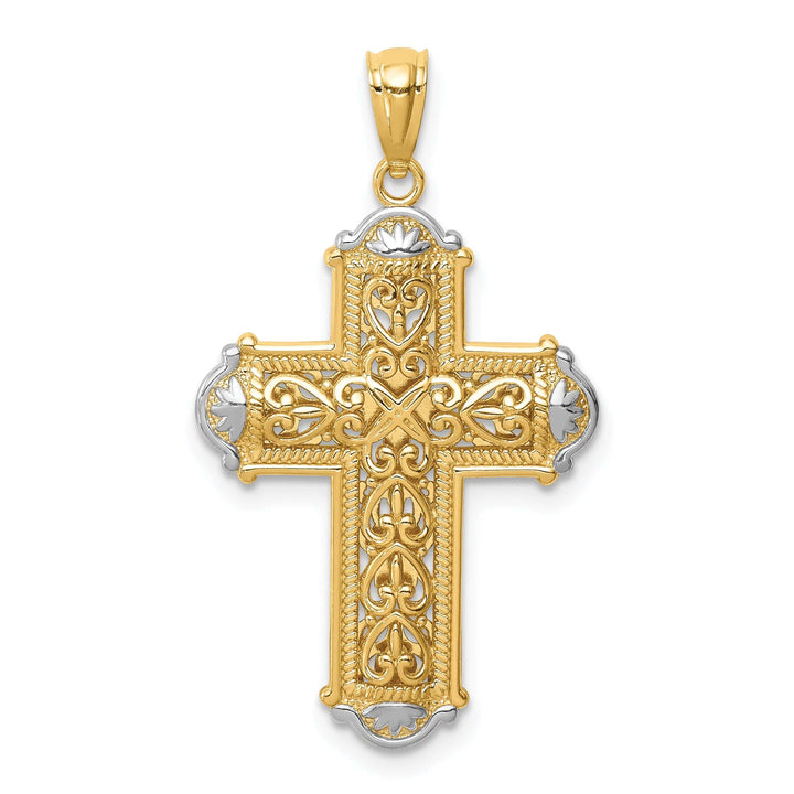 Lovely Rita's Charms & Pendants 14K Two-Tone Gold Contemporary D.C Reversible Filigree Cross Pendant