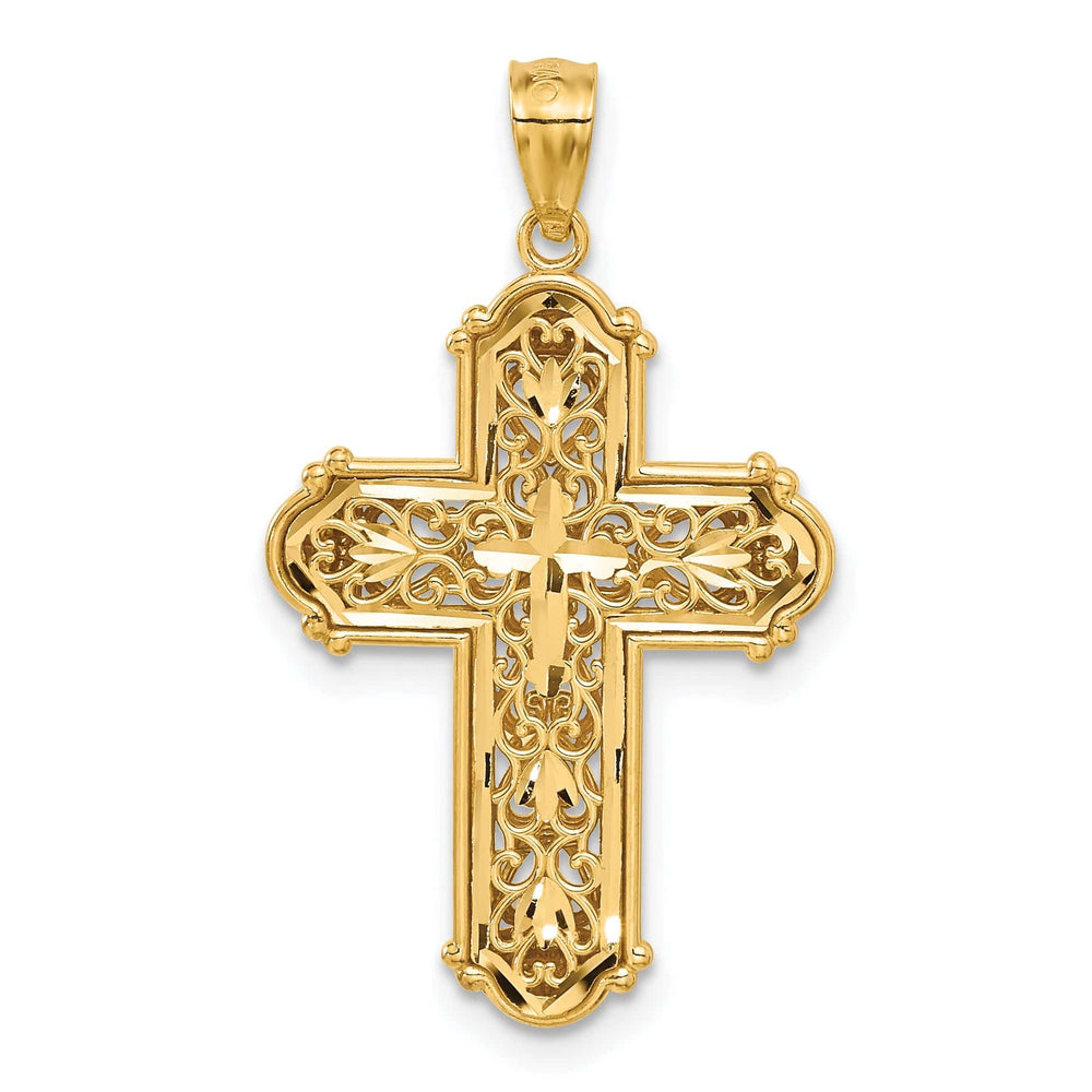 Lovely Rita's Charms & Pendants 14K Two-Tone Gold Contemporary D.C Reversible Filigree Cross Pendant