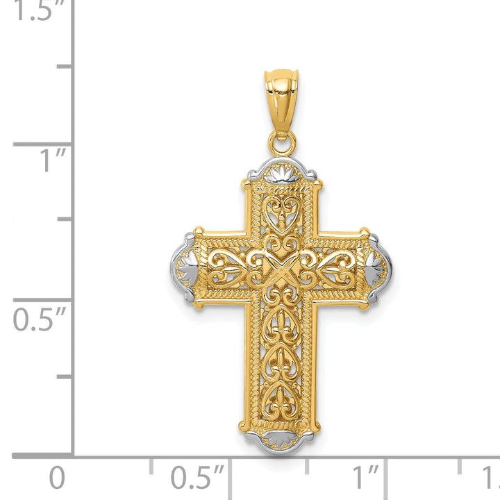 Lovely Rita's Charms & Pendants 14K Two-Tone Gold Contemporary D.C Reversible Filigree Cross Pendant
