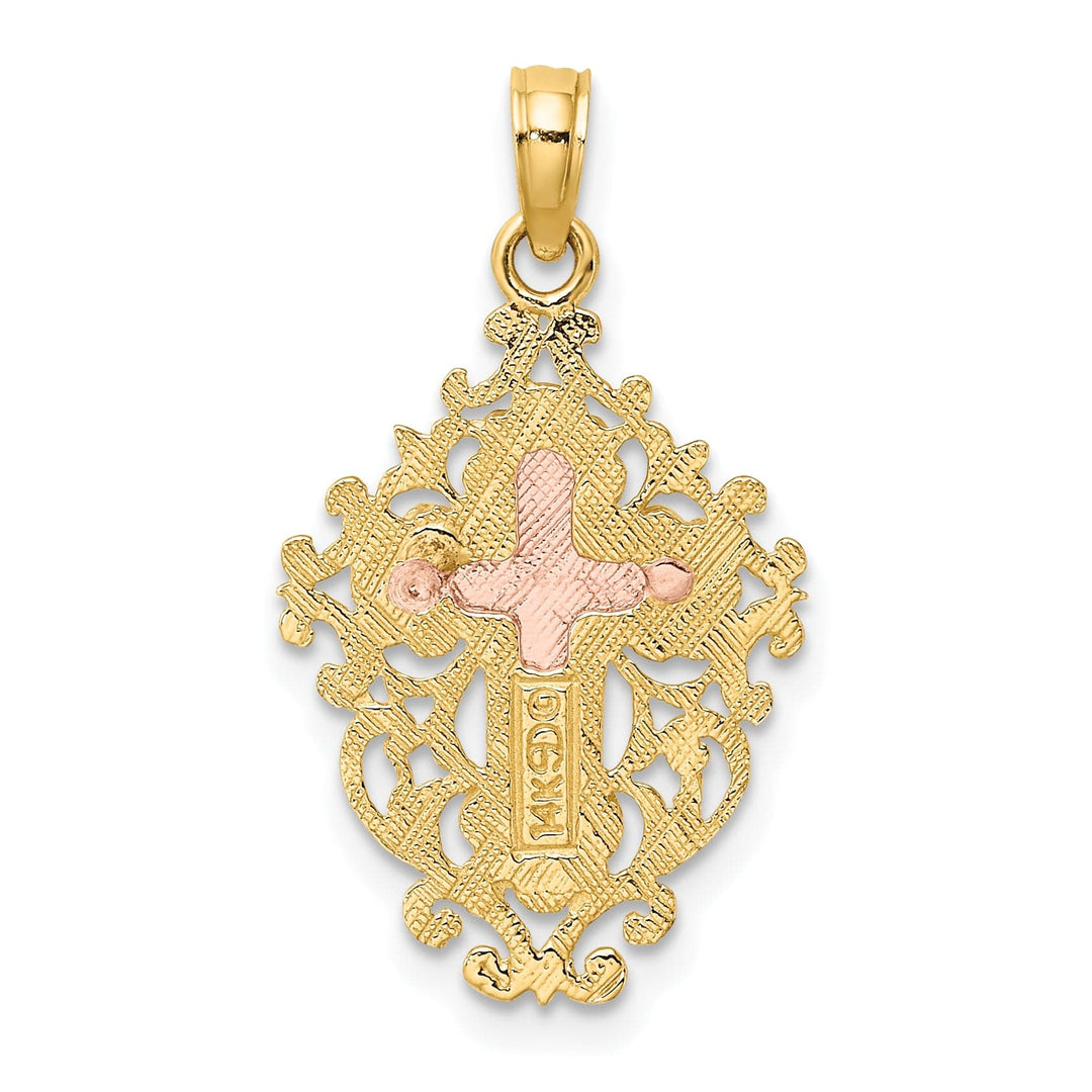 Lovely Rita's Charms & Pendants 14K Two-Tone Gold Contemporary Lace Trim Fleur de Lis Cross Pendant