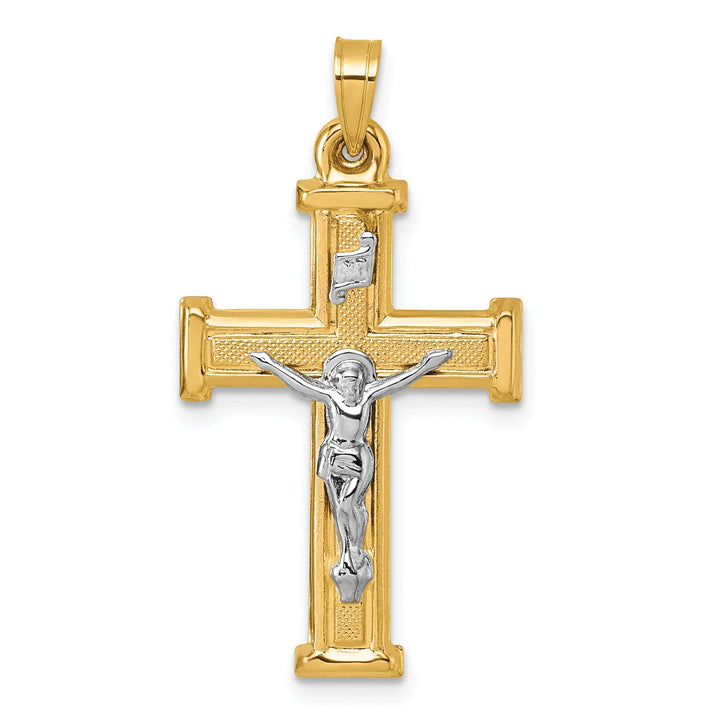 Lovely Rita's Charms & Pendants 14K Two-Tone Gold Contemporary Polished & Textured INRI Cross Pendant