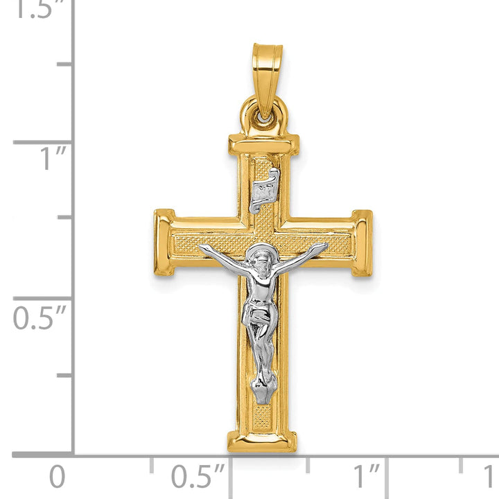 Lovely Rita's Charms & Pendants 14K Two-Tone Gold Contemporary Polished & Textured INRI Cross Pendant