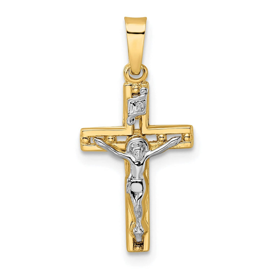 Lovely Rita's Charms & Pendants 14K Two-Tone Gold Contemporary Solid INRI Crucifix Cross Pendant