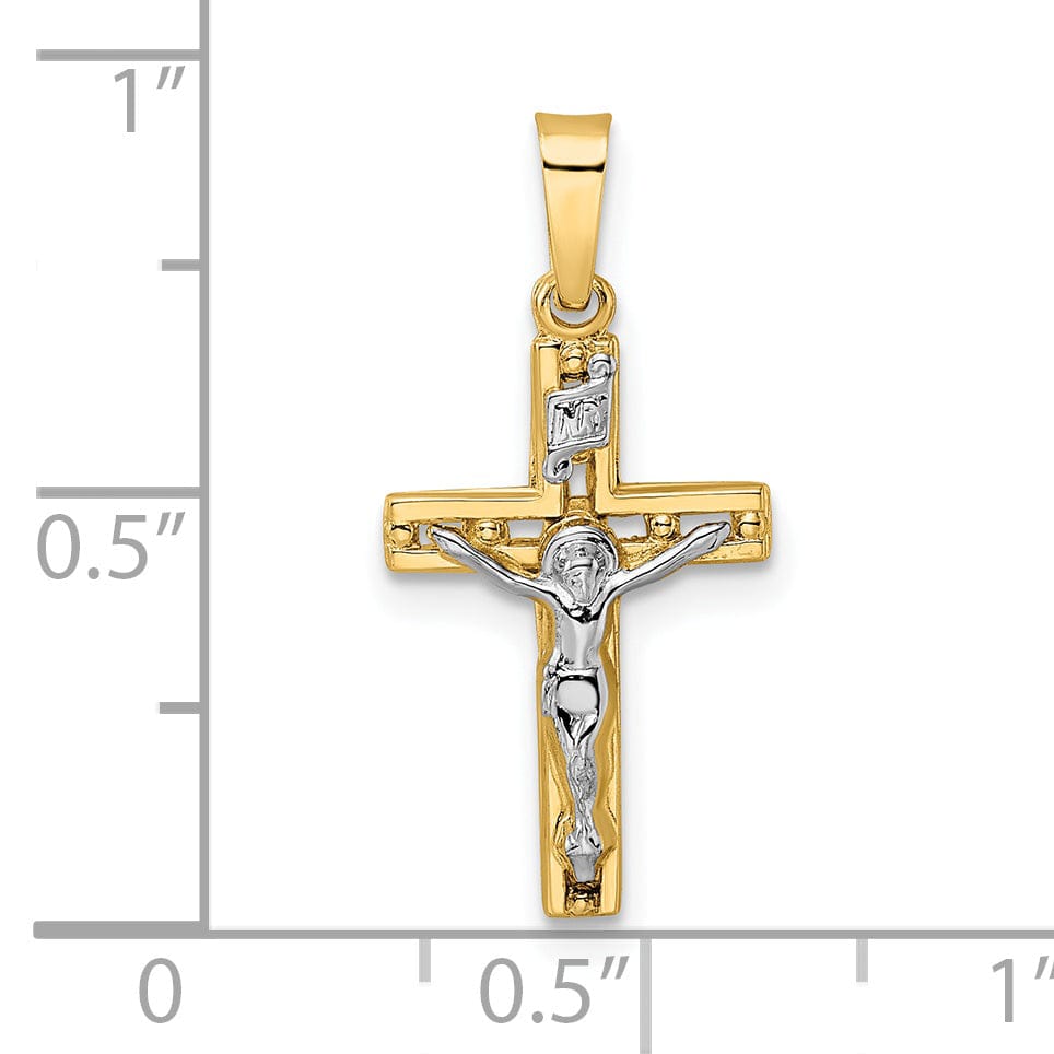 Lovely Rita's Charms & Pendants 14K Two-Tone Gold Contemporary Solid INRI Crucifix Cross Pendant