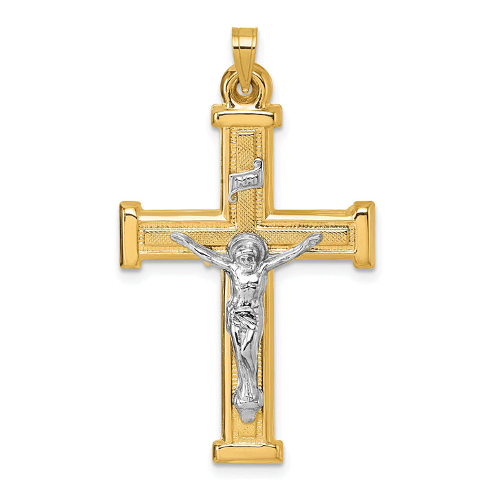 Lovely Rita's Charms & Pendants 14K Two-Tone Gold Dainty Polished & Textured INRI Cross Pendant
