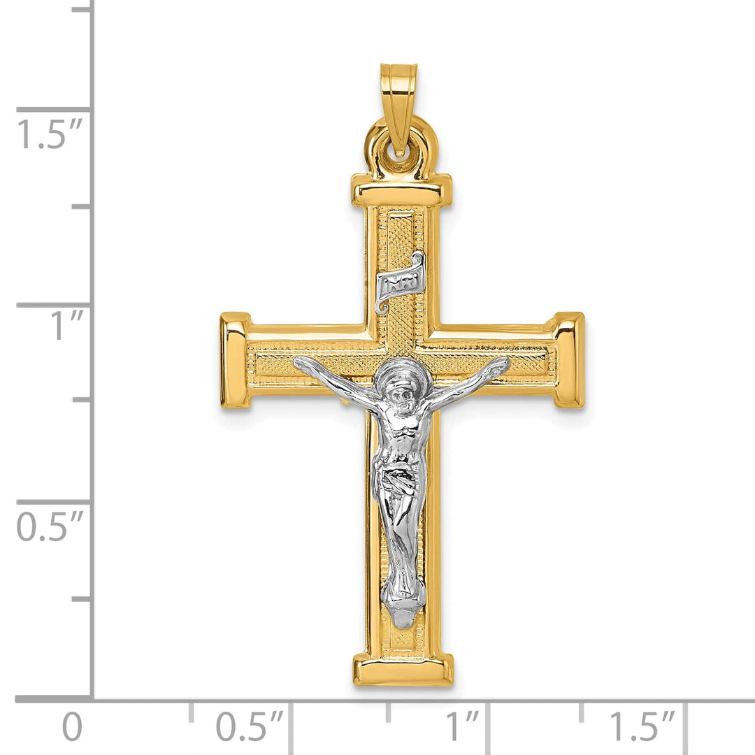 Lovely Rita's Charms & Pendants 14K Two-Tone Gold Dainty Polished & Textured INRI Cross Pendant