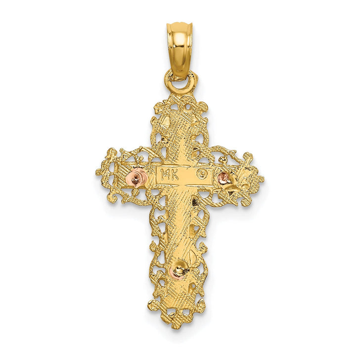 Lovely Rita's Charms & Pendants 14K Two-Tone Gold Designer with Lace Trim Filigree Cross Pendant