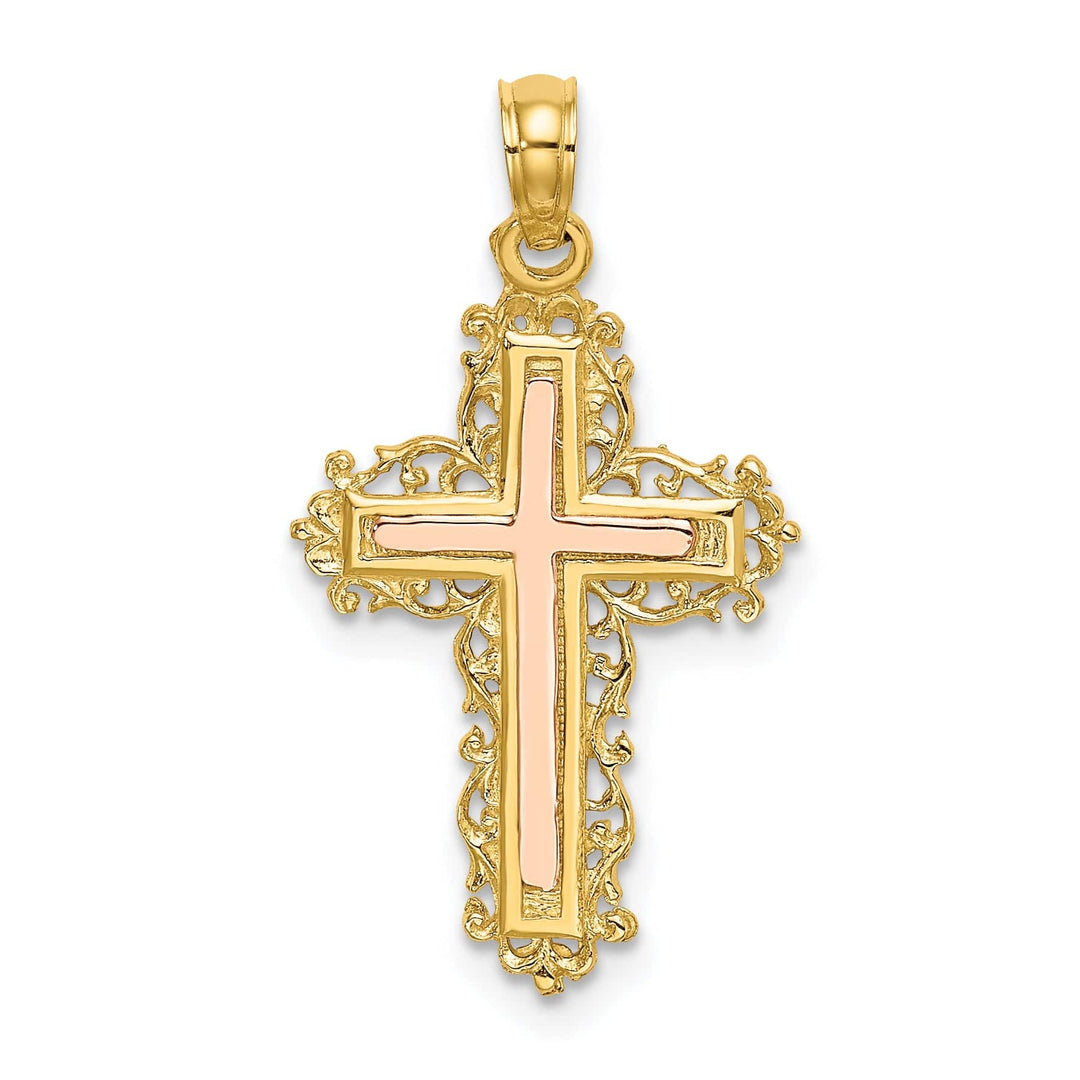 Lovely Rita's Charms & Pendants 14K Two-Tone Gold Designer with Lace Trim Filigree Cross Pendant