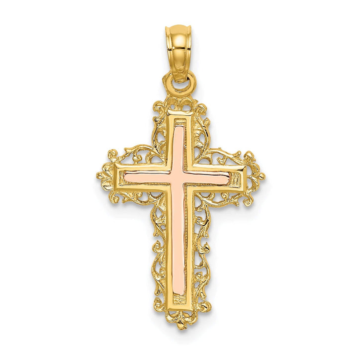 Lovely Rita's Charms & Pendants 14K Two-Tone Gold Designer with Lace Trim Filigree Cross Pendant