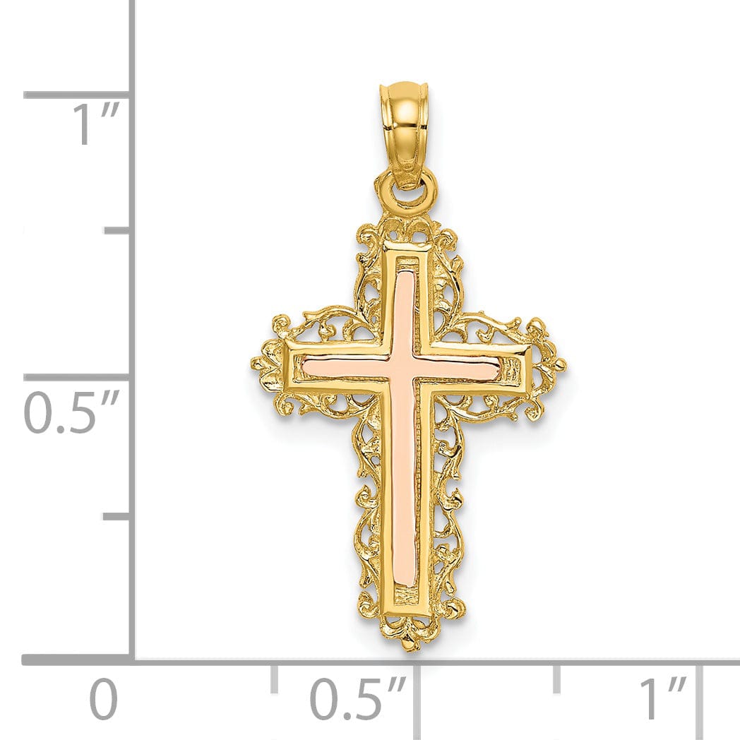 Lovely Rita's Charms & Pendants 14K Two-Tone Gold Designer with Lace Trim Filigree Cross Pendant