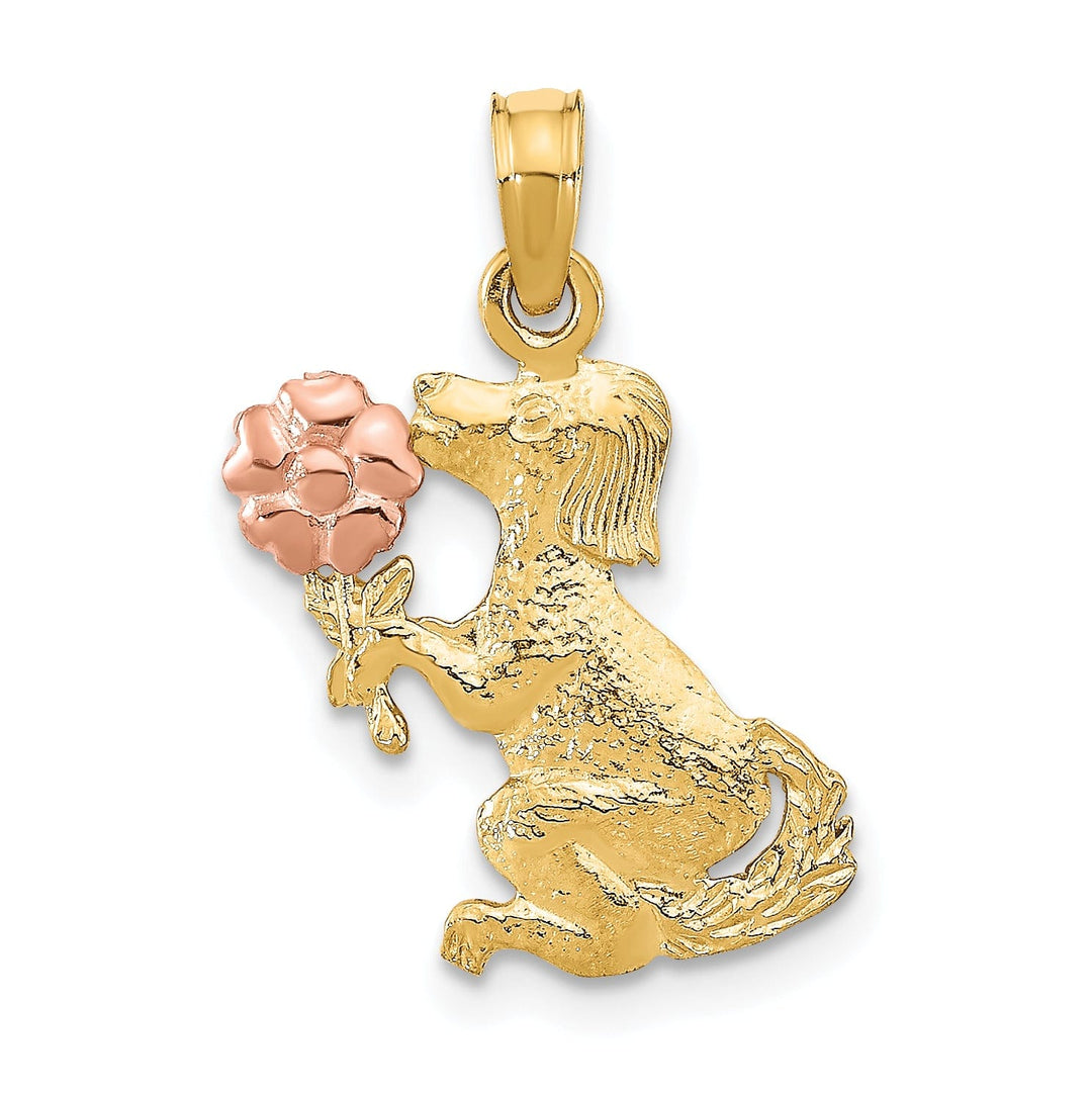 Lovely Rita's Charms & Pendants 14k Two-Tone Gold Dog Holding Flower Design Pendant