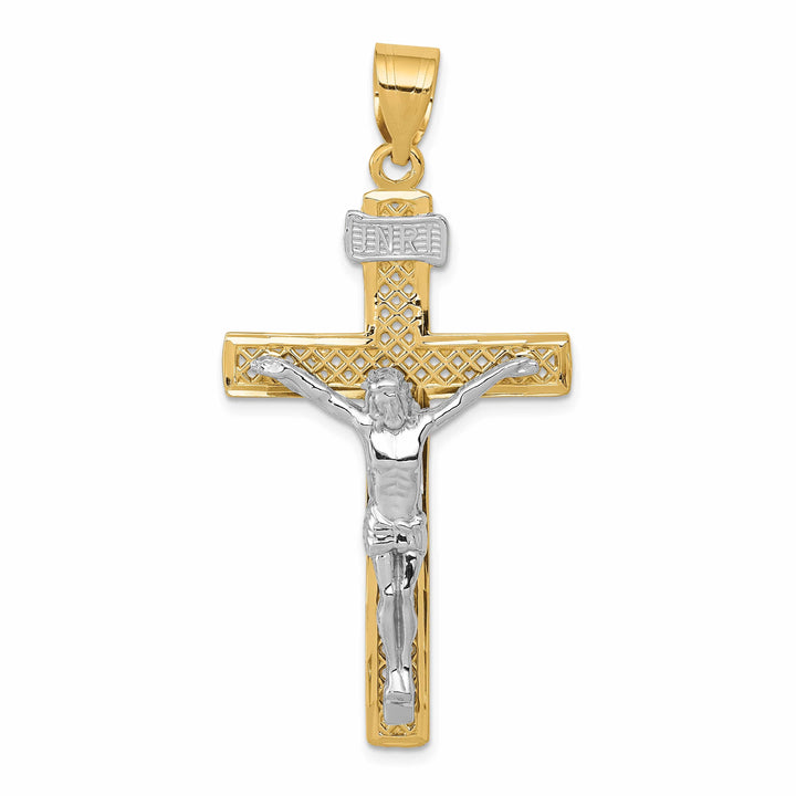 Lovely Rita's Charms & Pendants 14K Two-Tone Gold Elegant D.C Lattice INRI Cross Pendant