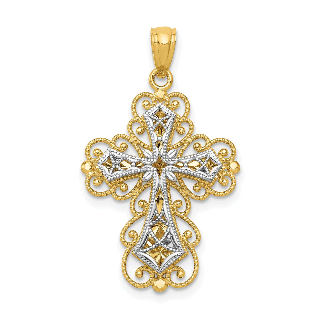 Lovely Rita's Charms & Pendants 14K Two-Tone Gold Elegant Polished 2-Level Filigree Cross Pendant