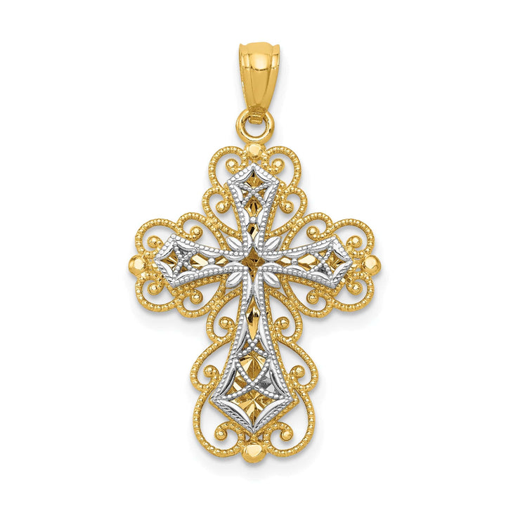 Lovely Rita's Charms & Pendants 14K Two-Tone Gold Elegant Polished 2-Level Filigree Cross Pendant