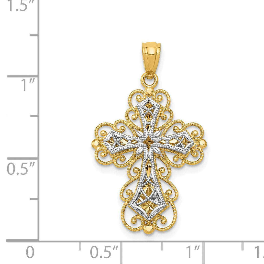 Lovely Rita's Charms & Pendants 14K Two-Tone Gold Elegant Polished 2-Level Filigree Cross Pendant