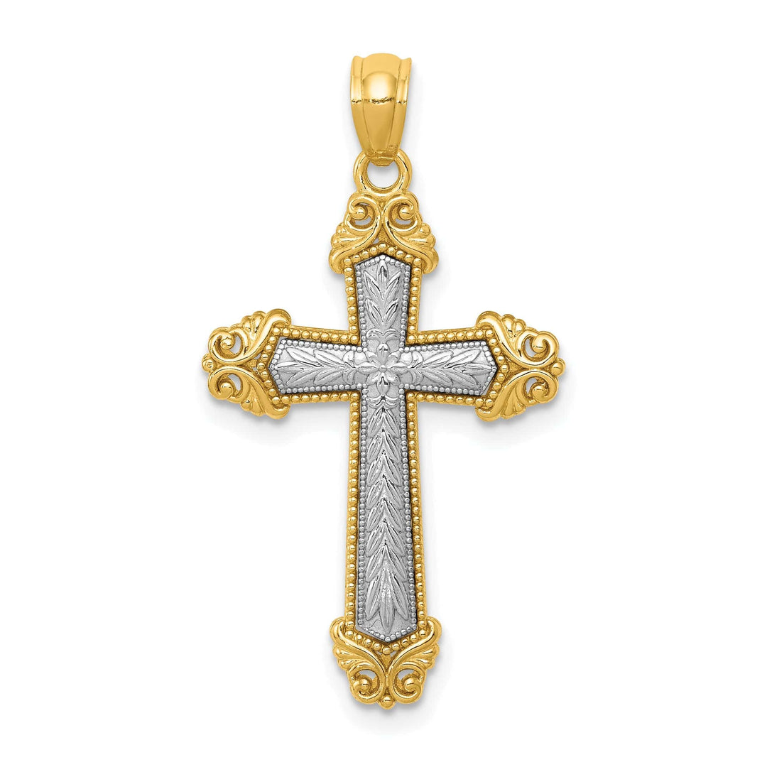 Lovely Rita's Charms & Pendants 14K Two-Tone Gold Elegant Polished Filigree Cross Pendant