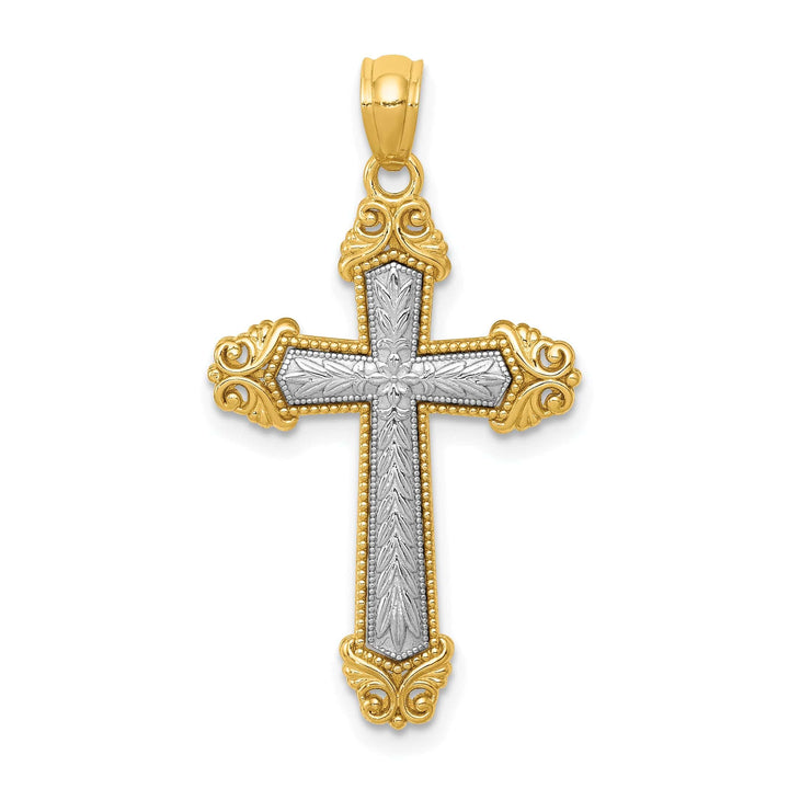 Lovely Rita's Charms & Pendants 14K Two-Tone Gold Elegant Polished Filigree Cross Pendant