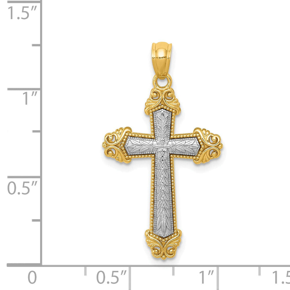 Lovely Rita's Charms & Pendants 14K Two-Tone Gold Elegant Polished Filigree Cross Pendant