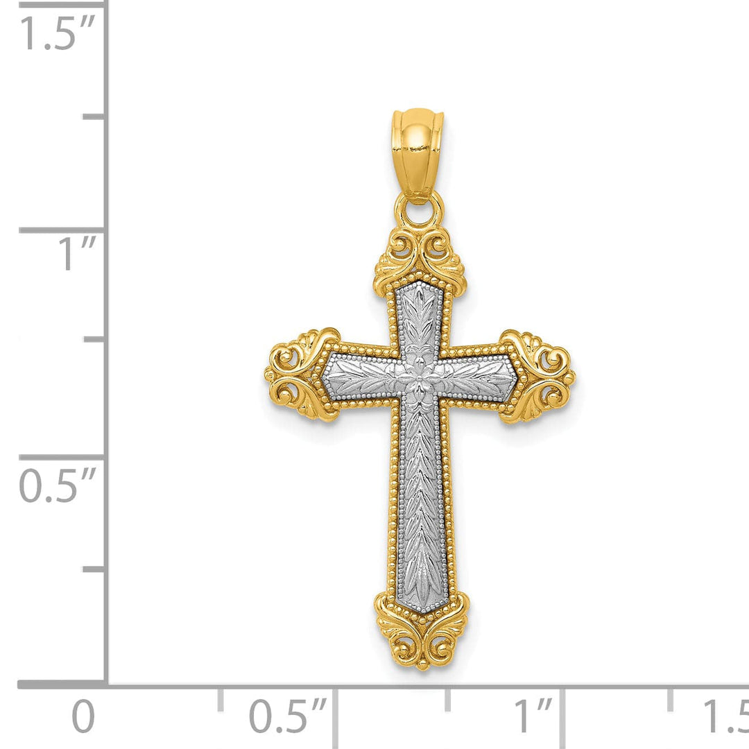 Lovely Rita's Charms & Pendants 14K Two-Tone Gold Elegant Polished Filigree Cross Pendant
