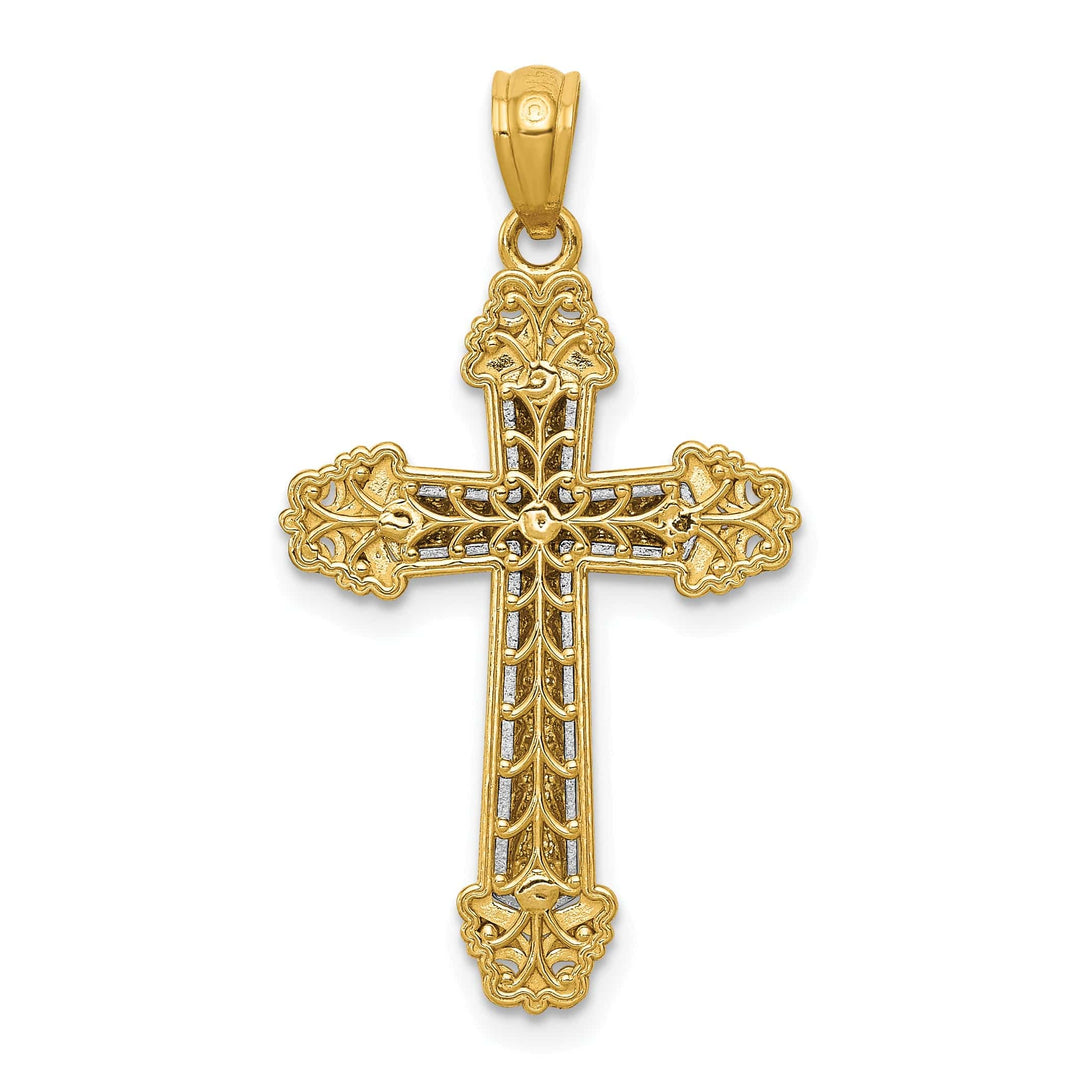 Lovely Rita's Charms & Pendants 14K Two-Tone Gold Elegant Polished Filigree Cross Pendant