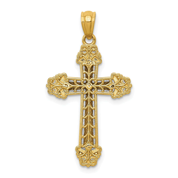 Lovely Rita's Charms & Pendants 14K Two-Tone Gold Elegant Polished Filigree Cross Pendant