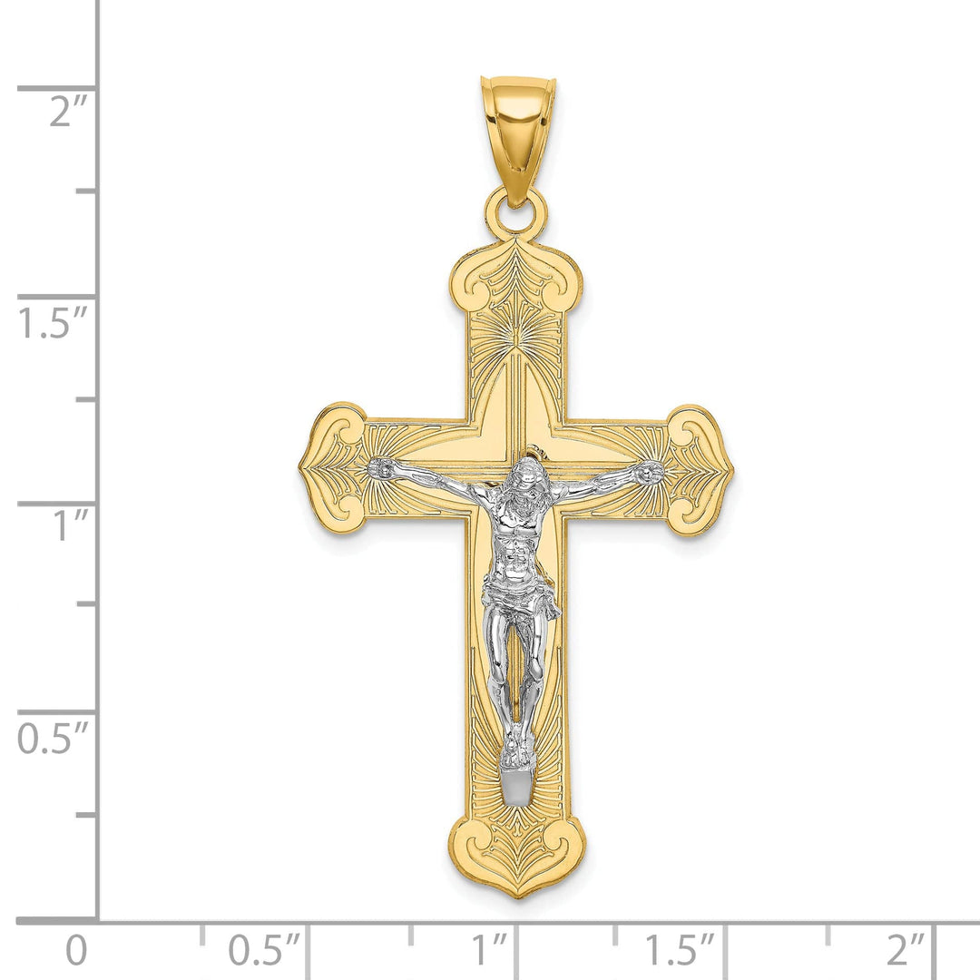 Lovely Rita's Charms & Pendants 14K Two-Tone Gold Elegant Textured Crucifix Cross Pendant