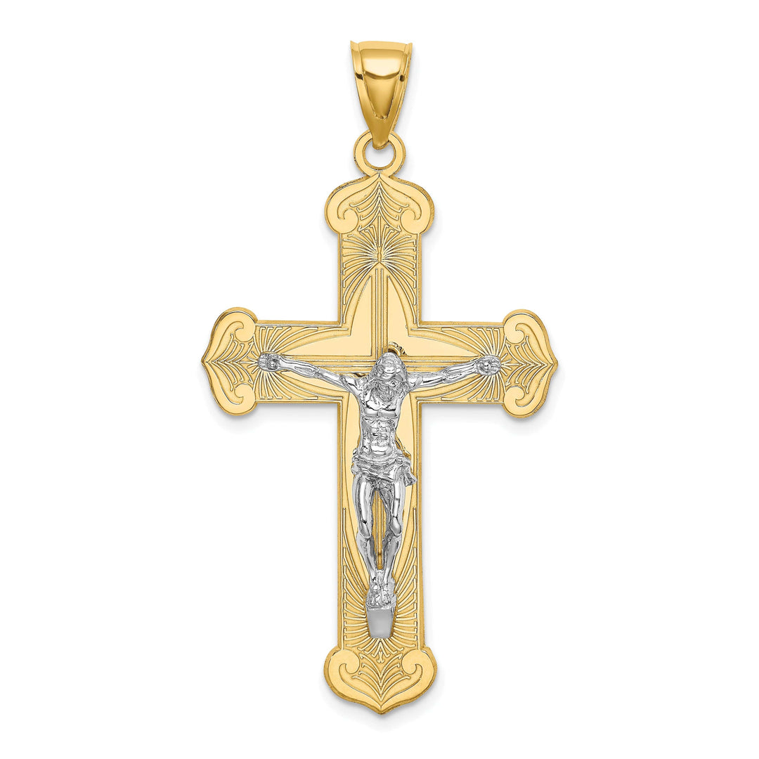 Lovely Rita's Charms & Pendants 14K Two-Tone Gold Elegant Textured Crucifix Cross Pendant