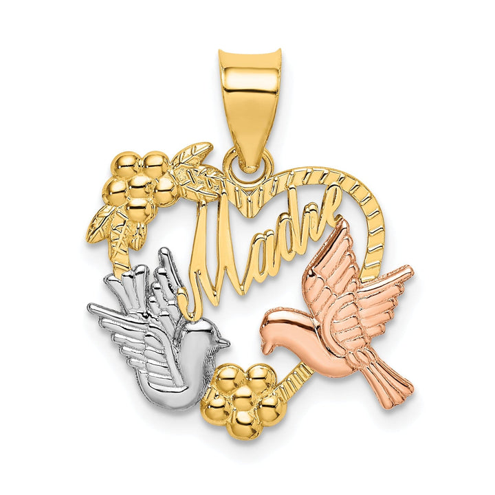 Lovely Rita's Charms & Pendants 14k Two-Tone Gold MADRE Heart Doves Charm Pendant