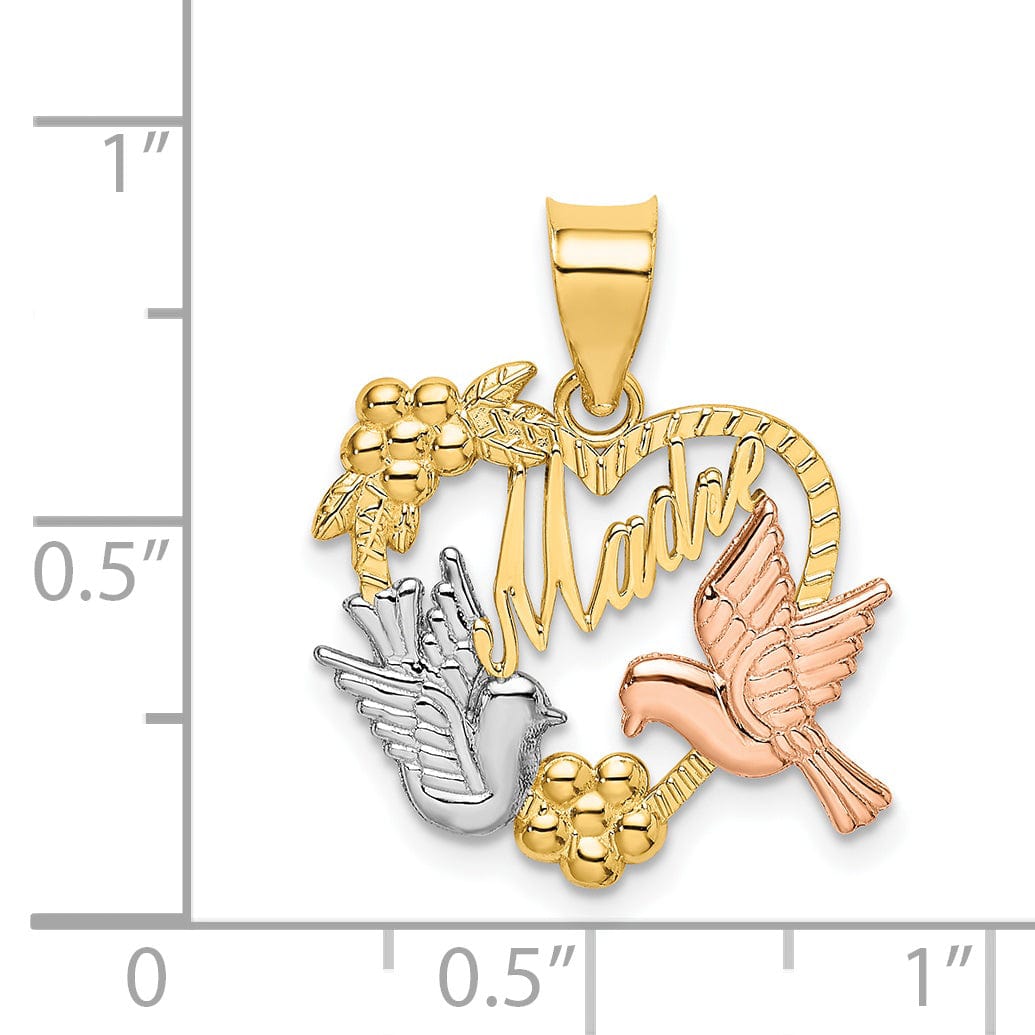 Lovely Rita's Charms & Pendants 14k Two-Tone Gold MADRE Heart Doves Charm Pendant