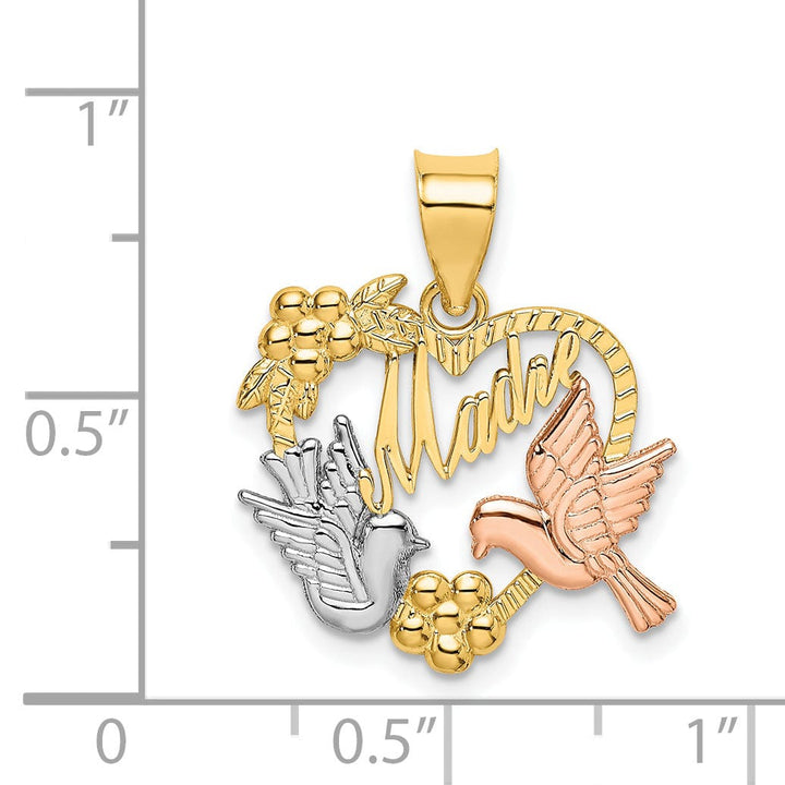 Lovely Rita's Charms & Pendants 14k Two-Tone Gold MADRE Heart Doves Charm Pendant